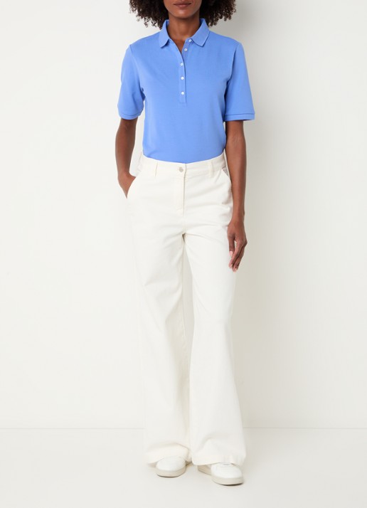 BRAX Cleo polo van piqué katoen - voorkant 2 middenblauw