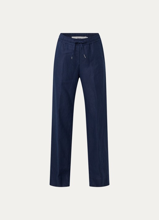 BRAX  Farina loose fit pantalon van linnen met steekzakken - voorkant 2 donkerblauw