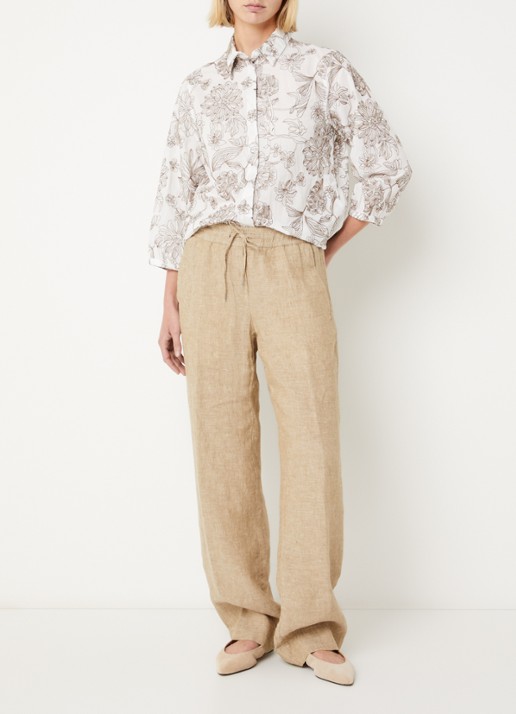 BRAX  Farina loose fit pantalon van linnen met steekzakken - voorkant 4 beige