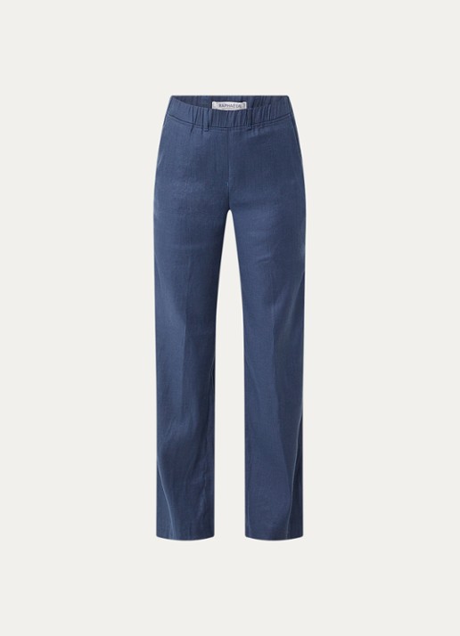 BRAX High waist loose fit broek in linnenblend met steekzakken - voorkant 3 donkerblauw
