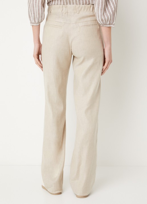 BRAX High waist loose fit broek in linnenblend met steekzakken - achterkant creme