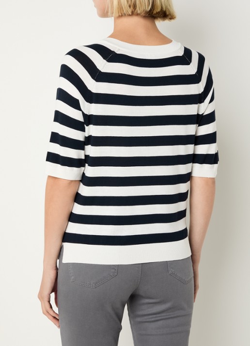 BRAX Lesley fijngebreide top met streepprint - achterkant donkerblauw