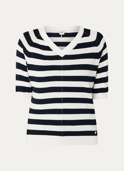 BRAX Lesley fijngebreide top met streepprint - voorkant 2 donkerblauw