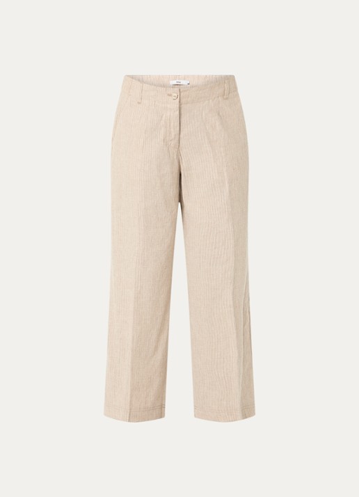 BRAX Main high waist straight fit pantalon in linnenblend met streepprint - voorkant 3 creme