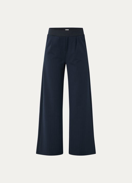 BRAX Maine high waist straight fit broek met krijtstreep - voorkant 2 donkerblauw