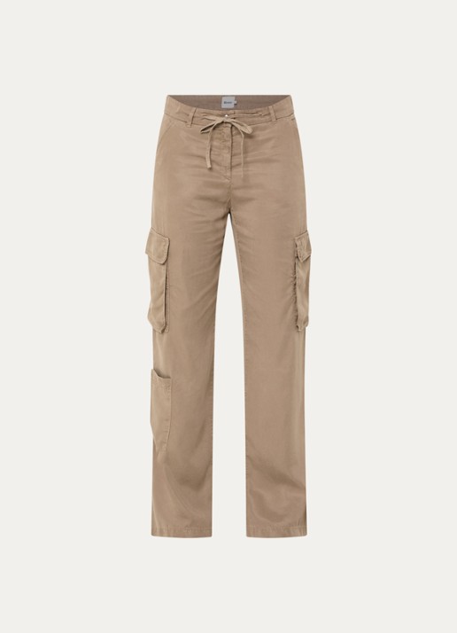 BRAX Maine high waist straight leg cargobroek  met opgestikte zakken  - voorkant taupe