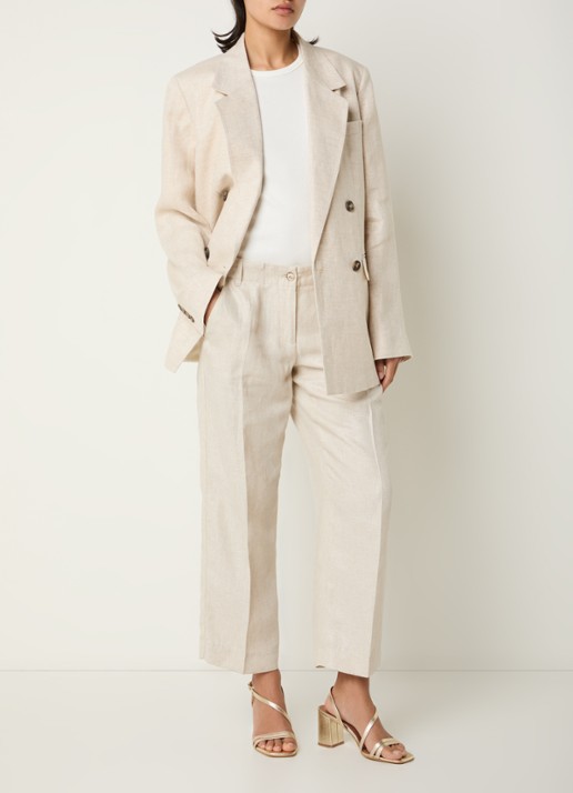 BRAX Maine low waist straight fit chino in linnenblend - voorkant 4 beige