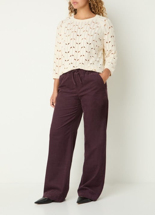 BRAX Maine mid waist straight fit broek van corduroy - voorkant 4 aubergine