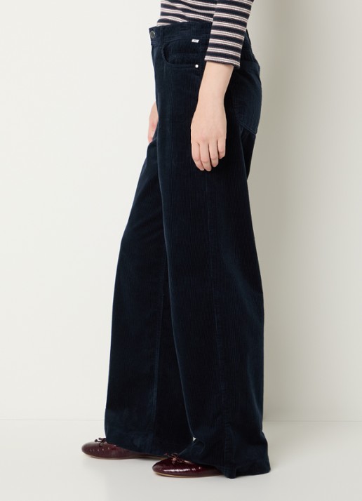 BRAX Maine mid waist straight fit broek van corduroy - detail 2 donkerblauw