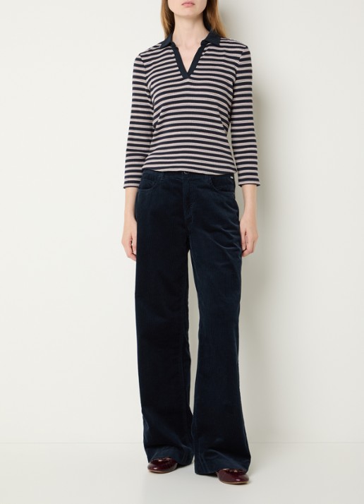 BRAX Maine mid waist straight fit broek van corduroy - voorkant 5 donkerblauw