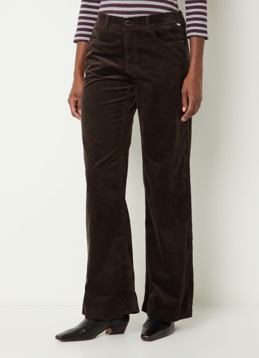 BRAX Maine mid waist straight fit broek van corduroy - detail bruin