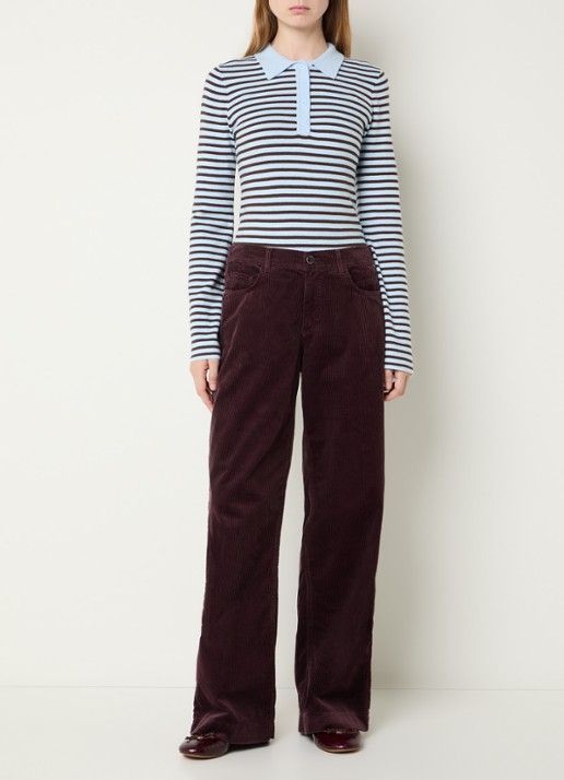 BRAX Maine mid waist straight fit broek van corduroy - voorkant 5 aubergine