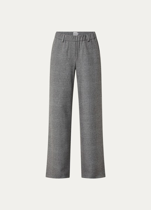 BRAX Maine mid waist straight fit pantalon met ruitdessin - voorkant middengrijs