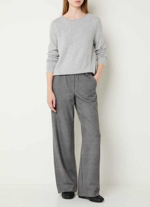 BRAX Maine mid waist straight fit pantalon met ruitdessin - voorkant 2 middengrijs