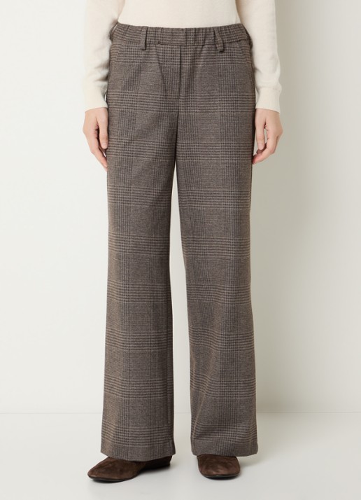 BRAX Maine mid waist straight fit pantalon met ruitdessin - detail bruin