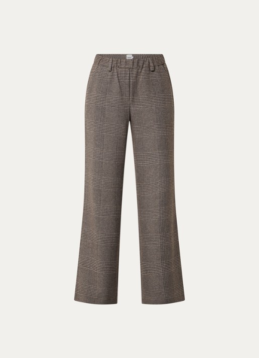 BRAX Maine mid waist straight fit pantalon met ruitdessin - voorkant 3 bruin
