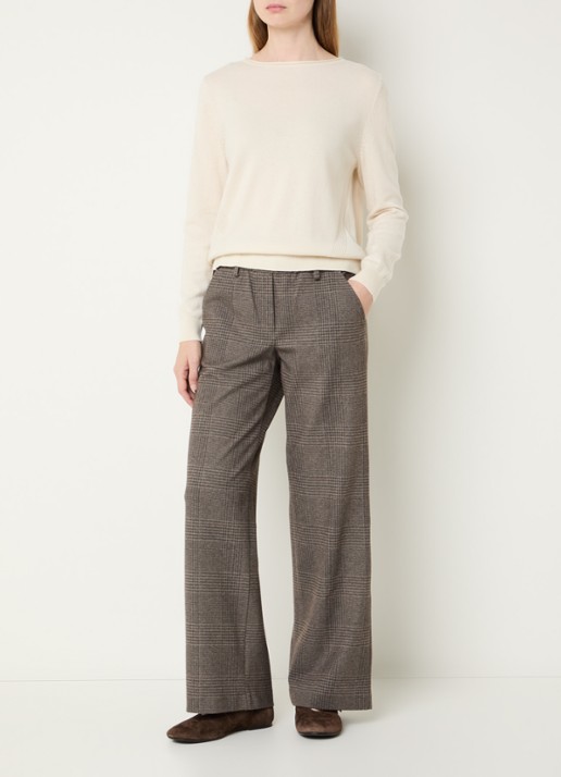 BRAX Maine mid waist straight fit pantalon met ruitdessin - voorkant 4 bruin