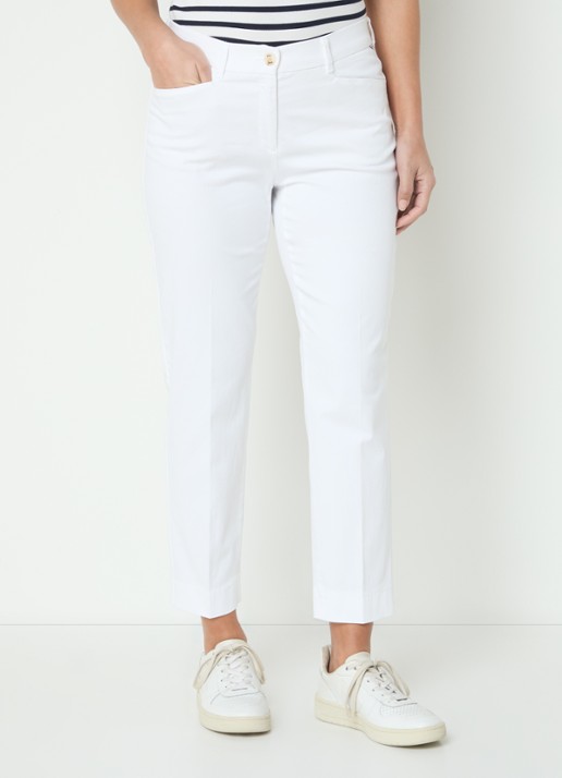 BRAX Mara mid waist cropped slim fit chino met steekzakken - detail 3 wit