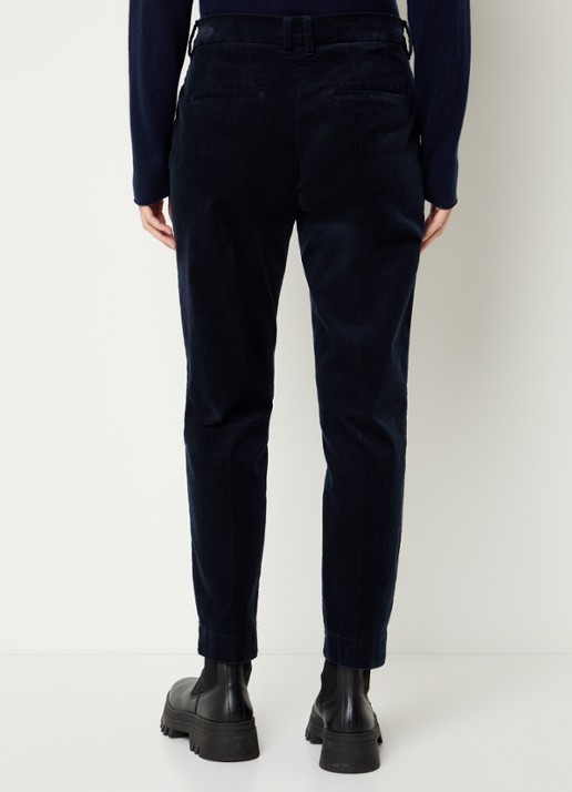 BRAX Mara S mid waist cropped tapered fit chino van corduroy  - achterkant donkerblauw
