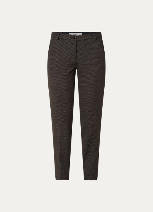 BRAX Maron S mid waist slim fit cropped chino met elastische band - voorkant 3 donkergroen