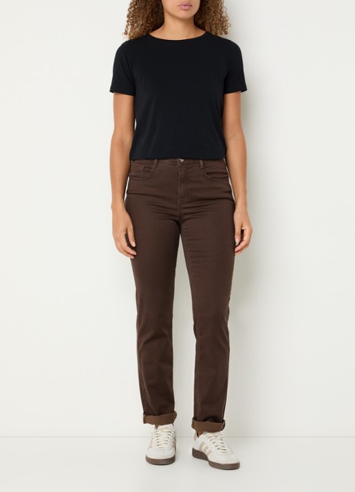 BRAX Mary high waist slim fit chino met steekzakken - voorkant 4 donkerbruin