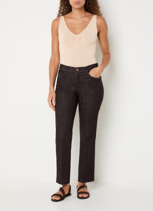 BRAX May S high waist loose fit jeans met steekzakken - voorkant 2 donkerbruin
