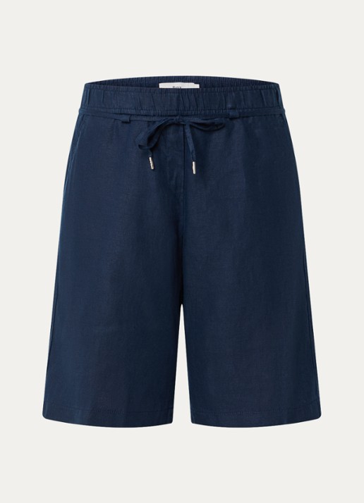 BRAX Mel mid waist straight fit korte broek van linnen - voorkant 2 donkerblauw