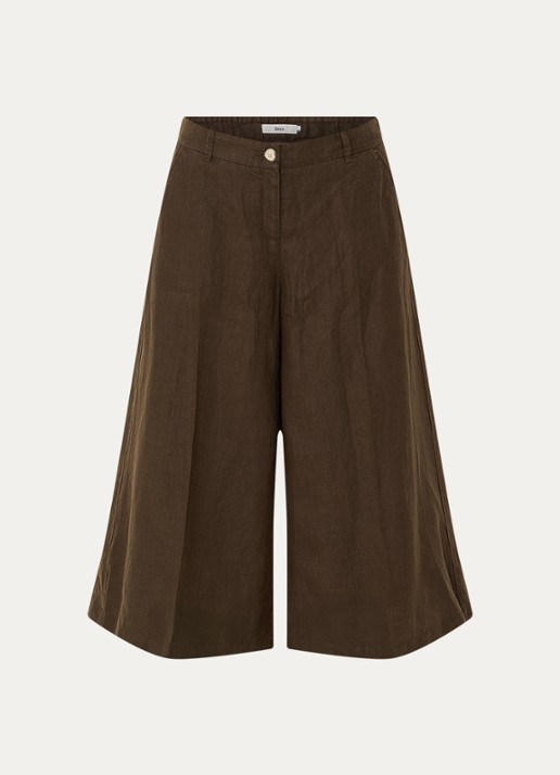 BRAX Melli high waist wide leg culotte van linnen met steekzakken - voorkant 3 donkerbruin