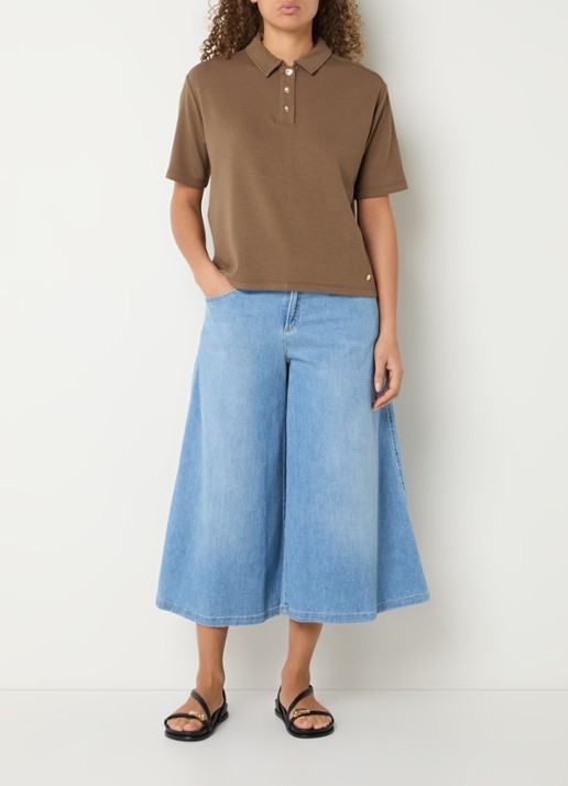BRAX Melli high waist wide leg korte broek met lichte wassing - voorkant 2 indigo