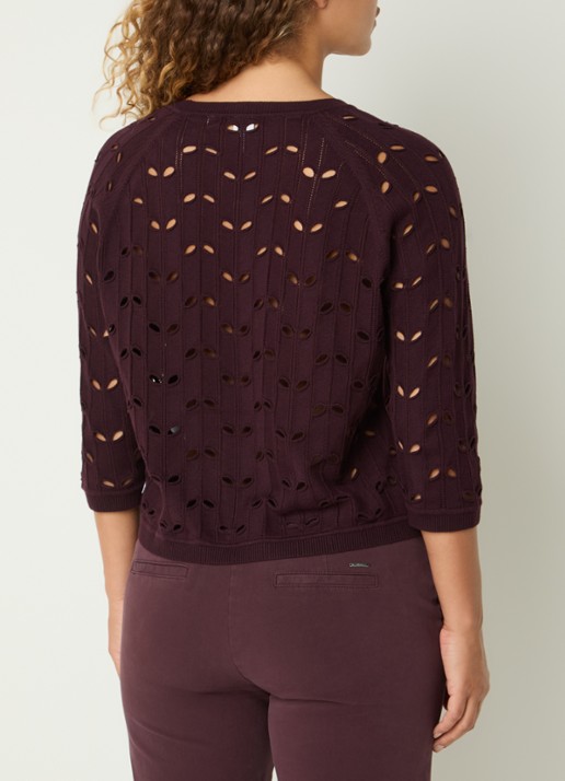 BRAX Nala top met opengewerkt dessin - achterkant aubergine