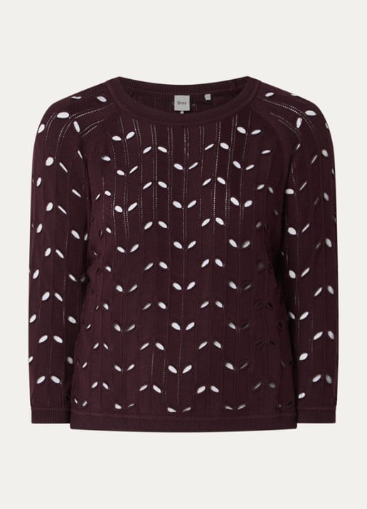 BRAX Nala top met opengewerkt dessin - voorkant 3 aubergine