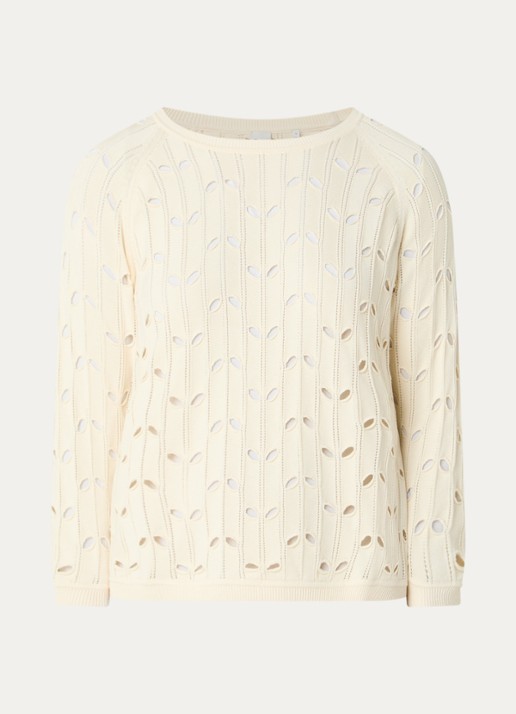 BRAX Nala top met opengewerkt dessin - voorkant 3 gebroken wit