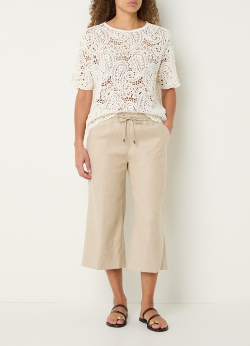 BRAX Philippa mid waist wide fit cropped broek in linnenblend - voorkant 2 beige