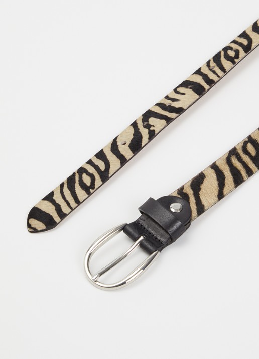 BRAX Riem van leer met ponyhair - detail zwart