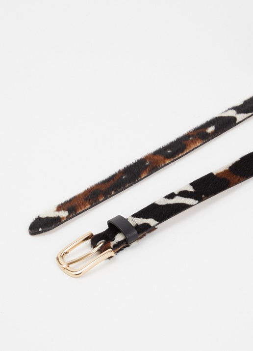 BRAX Riem van leer met ponyhair - detail 2 zwart