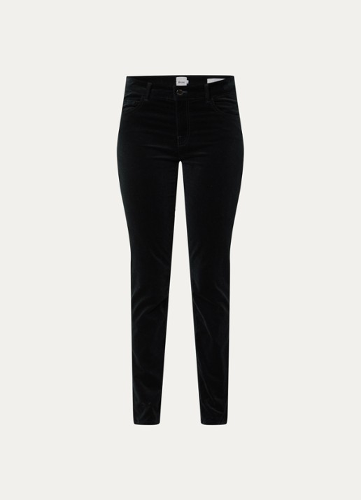 BRAX Shakira mid waist skinny fit broek van fluweel - voorkant 4 zwart