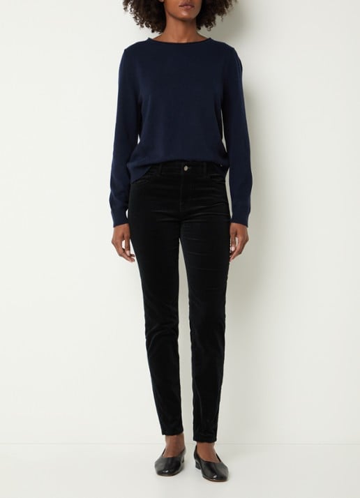 BRAX Shakira mid waist skinny fit broek van fluweel - voorkant 5 zwart