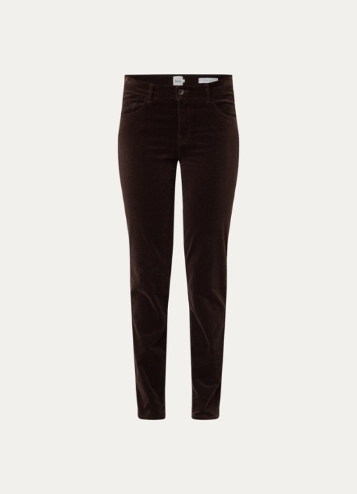 BRAX Shakira mid waist skinny fit broek van fluweel - voorkant 3 donkerbruin