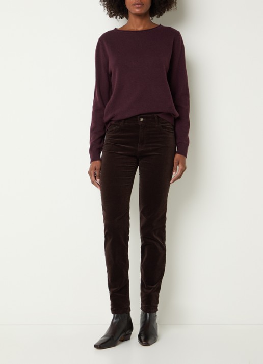 BRAX Shakira mid waist skinny fit broek van fluweel - voorkant 4 donkerbruin
