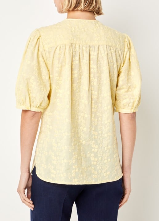 BRAX Vea blouse met broderie en ballonmouw - achterkant 4 geel