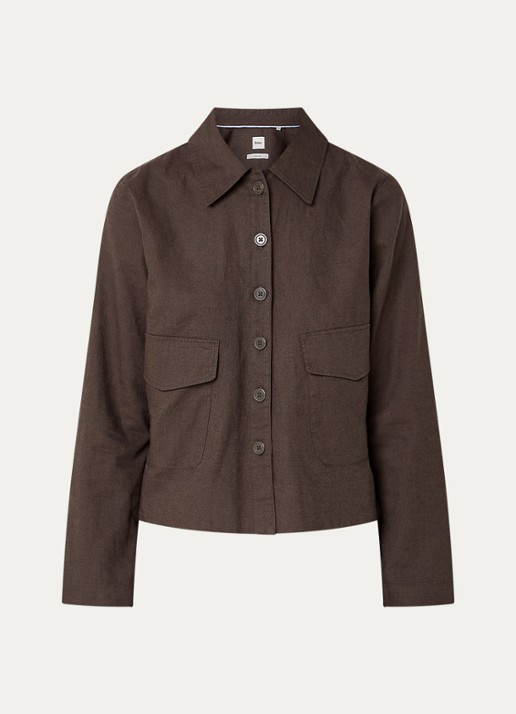 BRAX Vega blouse in linnenblend met opgestikte zakken - voorkant bronsgroen