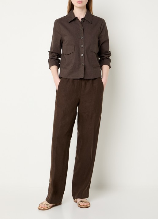 BRAX Vega blouse in linnenblend met opgestikte zakken - voorkant 2 bronsgroen