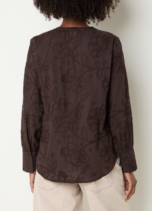 BRAX Velia blouse met bloemborduring - achterkant 4 donkerbruin