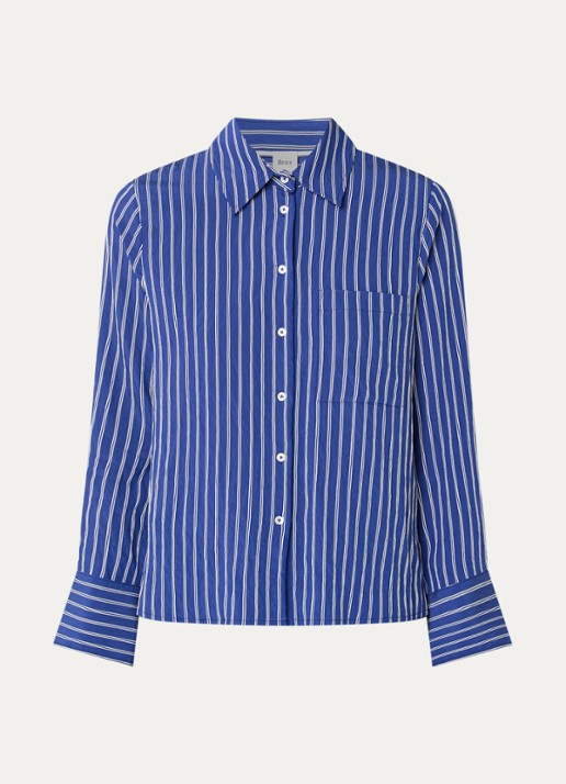 BRAX Vica blouse met streepdessin - voorkant donkerblauw