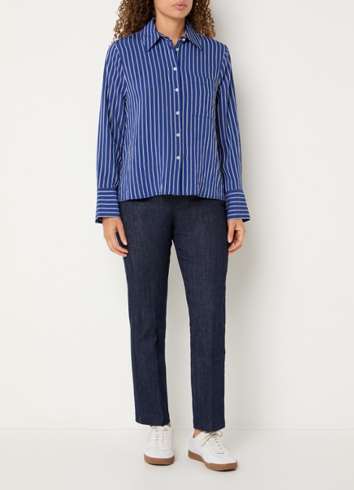 BRAX Vica blouse met streepdessin - voorkant 2 donkerblauw