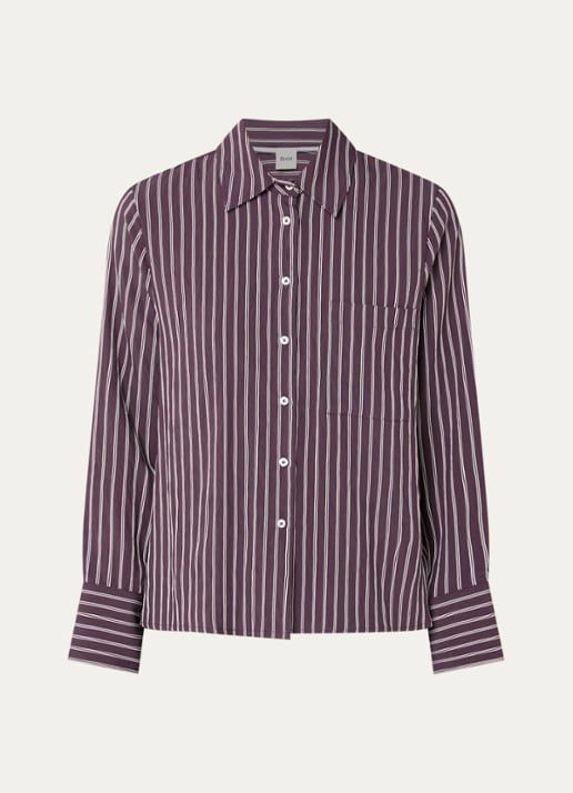 BRAX Vica blouse met streepdessin - voorkant aubergine