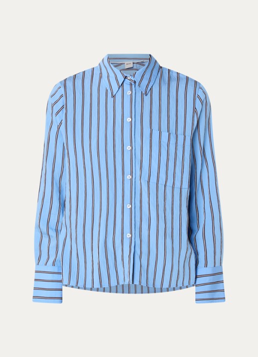 BRAX Vica blouse met streepdessin - voorkant 2 lichtblauw
