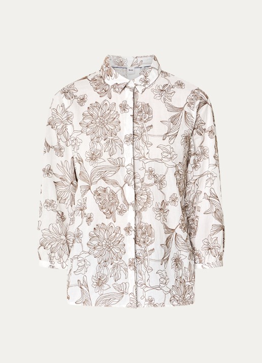 BRAX Vicki blouse met bloemborduring - voorkant donkerbruin