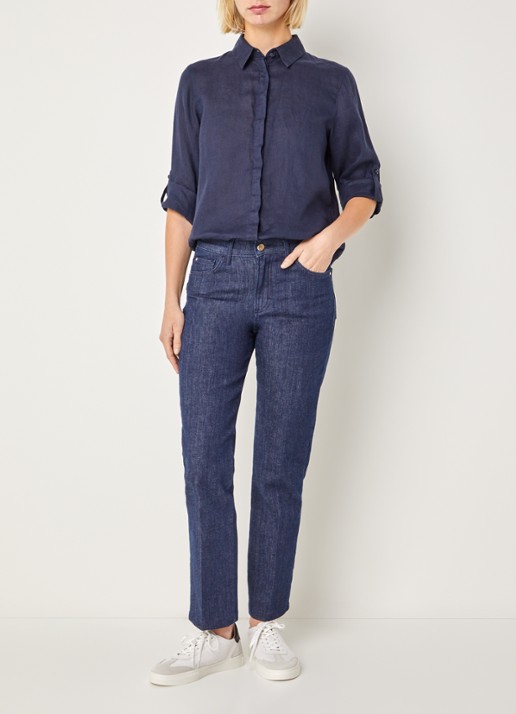 BRAX Vicki blouse van linnen - voorkant 2 donkerblauw