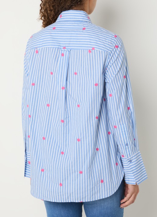 BRAX Viki blouse met streepprint en borduring - achterkant blauw